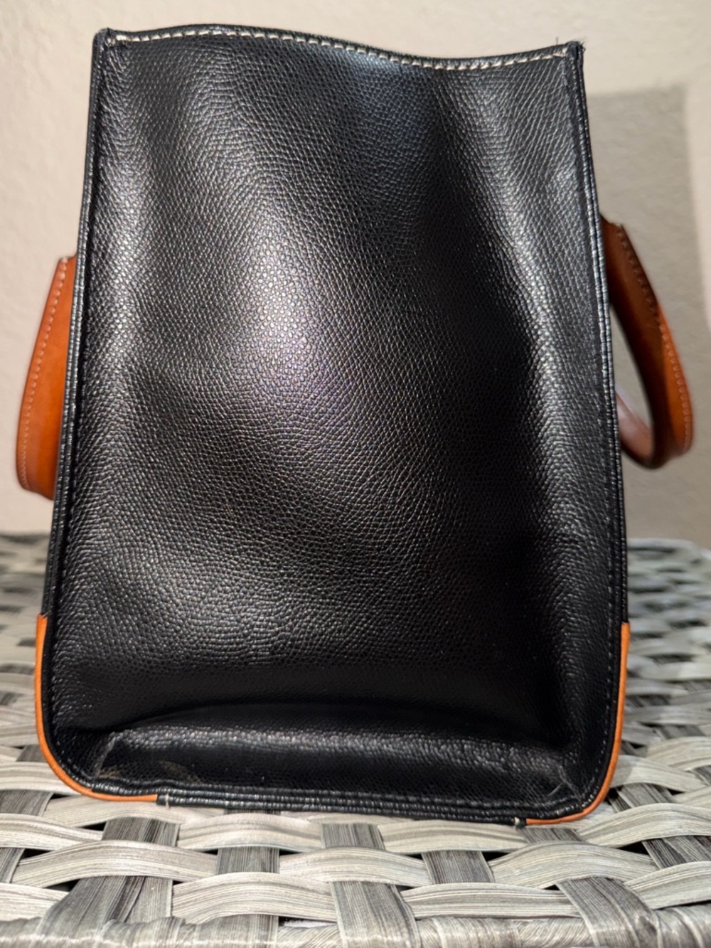 Dooney & Bourke Black Janine Leather Satchel Tan Trim Colorful Chevron Lining - Picture 9 of 16